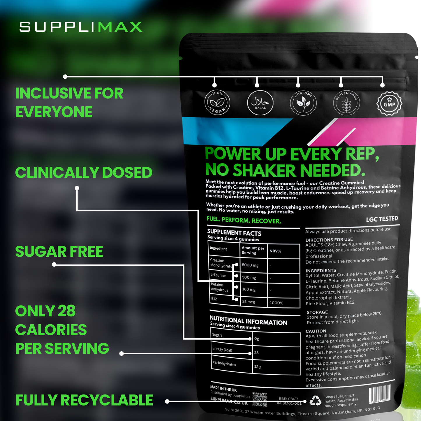 Creatine Gummies UK | 5g Per Serving | Apple | Supplimax